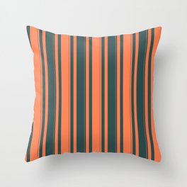[ Thumbnail: Coral and Dark Slate Gray Colored Striped/Lined Pattern Throw Pillow ]