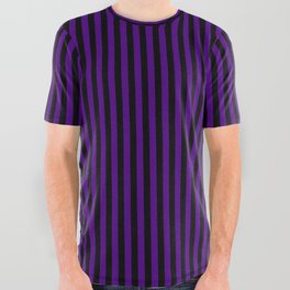 [ Thumbnail: Indigo & Black Colored Striped/Lined Pattern All Over Graphic Tee ]