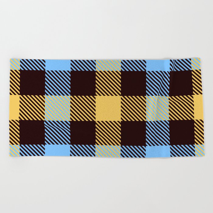 Yellow and Blue Square Patten Beach Towel