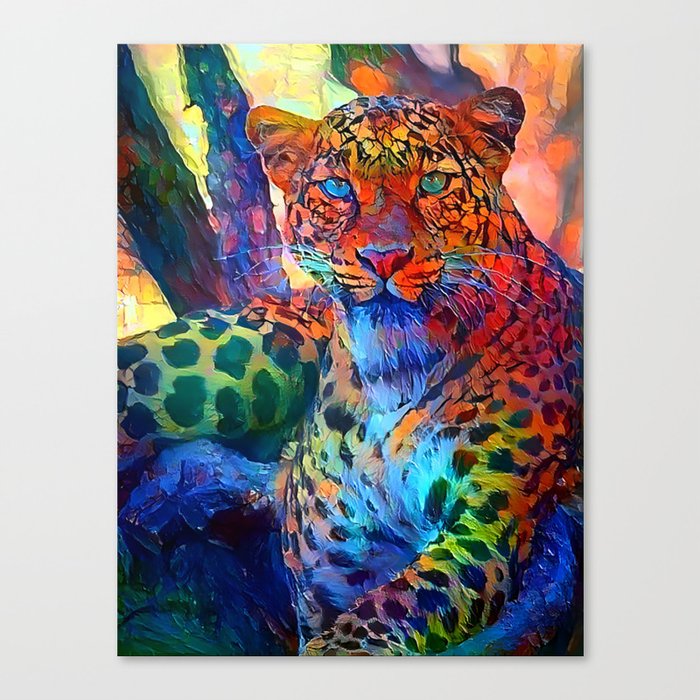 A tiger with blue eyes - A multicolor artistic illustration artwork Canvas Print