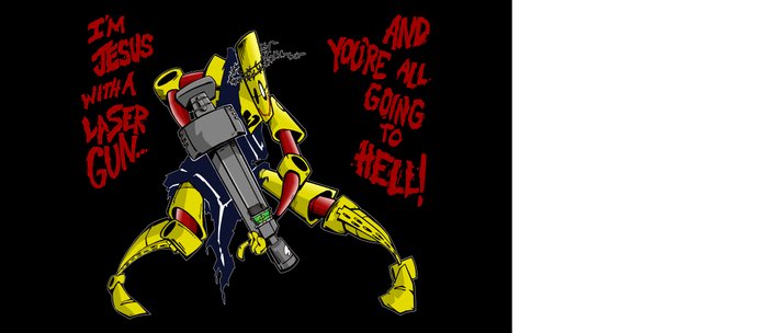 Scud The Disposable Assassin Jesus With A Laser Gun Coffee Mug By Invaderdig Society6