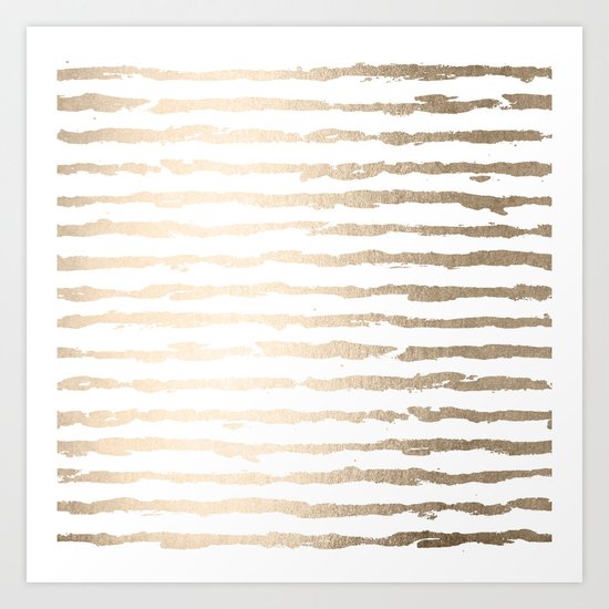 Simply Brushed Lines White Gold Sands on White Art Print
