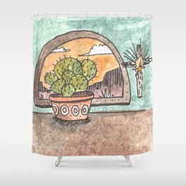New Mexico Sunset With Cactus & Cross Shower Curtain