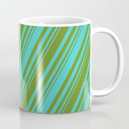 [ Thumbnail: Green and Turquoise Colored Stripes/Lines Pattern Coffee Mug ]