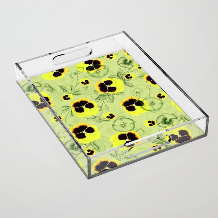 Watercolor Yellow Pansies - Floral Seamless Pattern Acrylic Tray