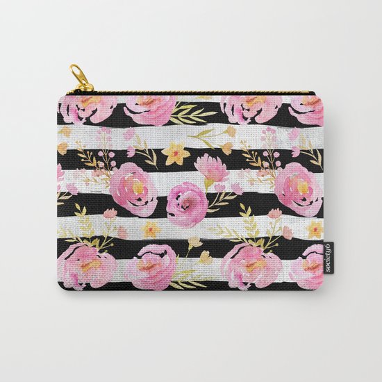 Delicate Poppy Pattern On Stripes Carry-All Pouch
