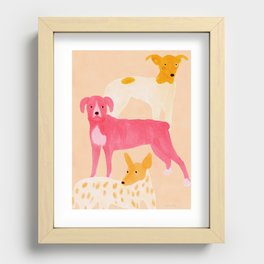 Three Dogs Lined Up - Yellow and Pink Recessed Framed Print