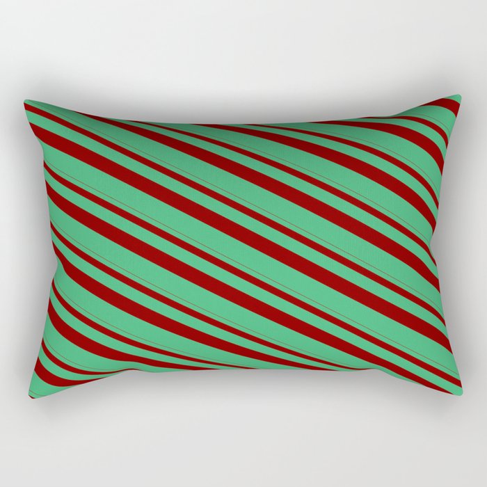Maroon & Sea Green Colored Striped Pattern Rectangular Pillow