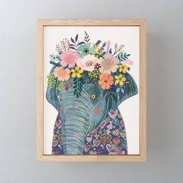 Elephant with flowers on head Framed Mini Art Print