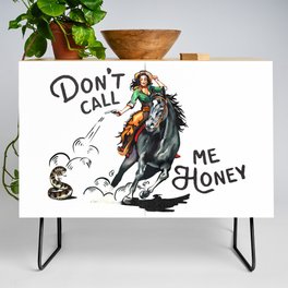 Don't Call Me Honey Retro Cowgirl On Horseback V.1 Credenza