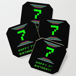 [ Thumbnail: 7th Birthday - Nerdy Geeky Pixelated 8-Bit Computing Graphics Inspired Look Coaster ]