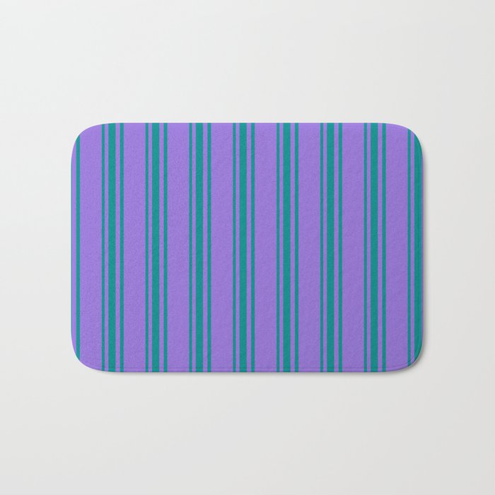 Purple & Dark Cyan Colored Stripes Pattern Bath Mat