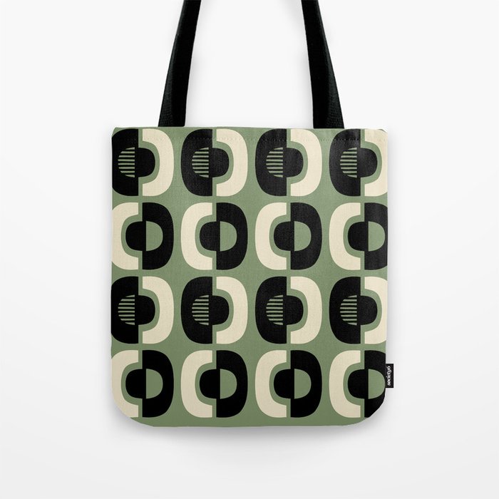 Retro Mid Century Modern Pattern 114 Black and Sage Green Tote Bag