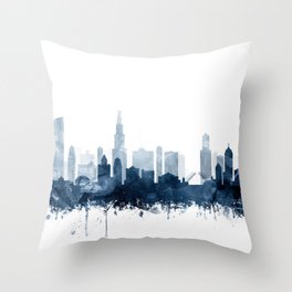 Chicago Skyline Navy Blue Watercolor by Zouzounio Art Throw Pillow