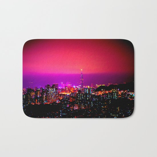 City Skyline Fuchsia Pink Sunset Bath Mat