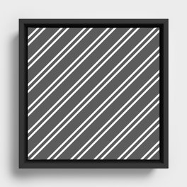 Dark Grey and White Diagonal lines pattern Framed Canvas