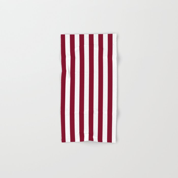 Narrow Vertical Stripes - White and Burgundy Red Hand & Bath Towel by  StripesShop