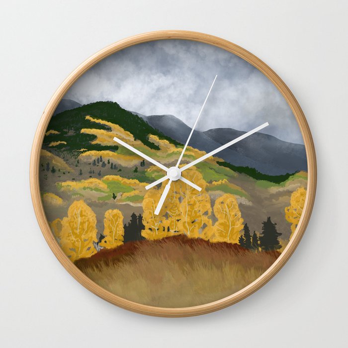Golden Aspens In The Clouds Wall Clock
