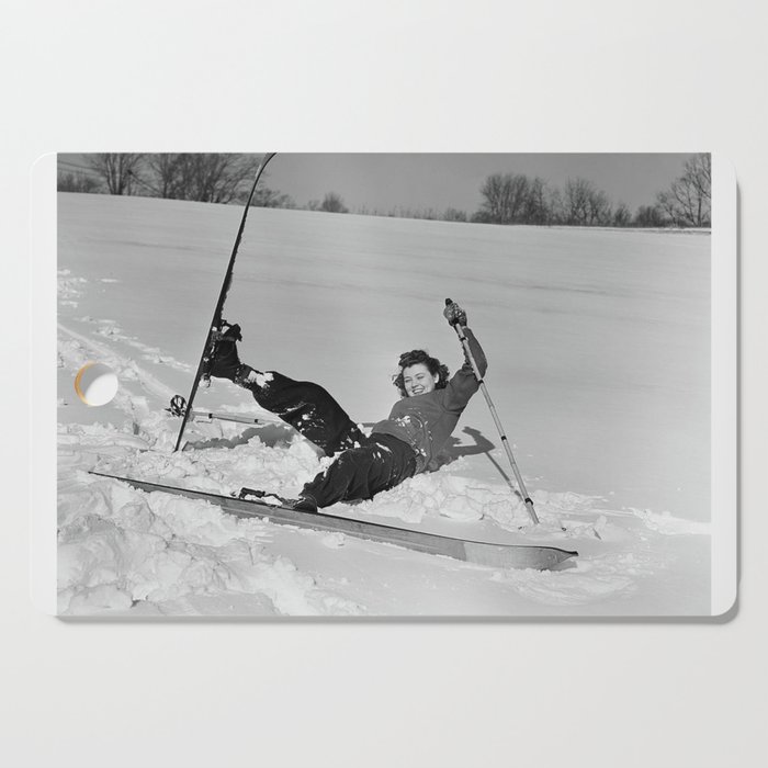 Woman Falling skii Photograph Home Decor, Vintage, classroom Cutting Board