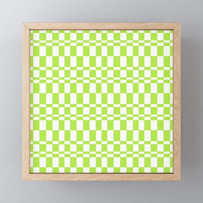 Lime Green Distorted Checkerboard  Framed Mini Art Print