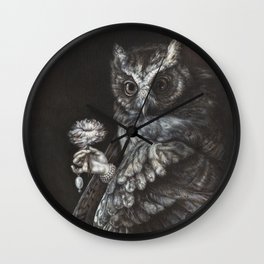 The Parity of Values Wall Clock | Fineart, Feathers, Oncanvas, Brown, Portrait, Fantasyart, Owls, Flowers, Paintings, Art 
