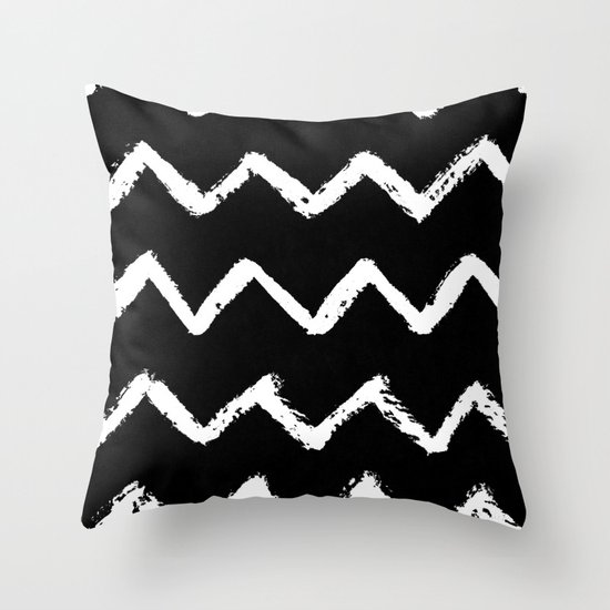 Chevron Stripes White on Black Throw Pillow by Simple Luxe Society6