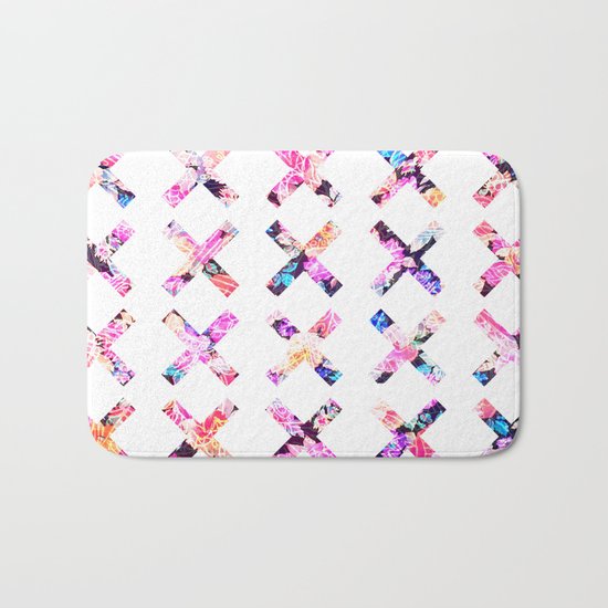 Elegant Vintage Chic Floral Bright Crosses Pattern Bath Mat