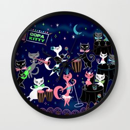 Mambo Kitties Wall Clock | Graphicdesign, Missfluff, Vintage, Cutecats, 1950S, Mod, Jazzart, Catlover, Midcentury, Cats 
