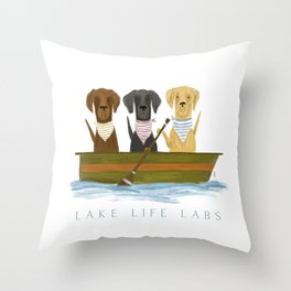 Lake life labrador labs dog boat oar lakehouse lake house art Throw Pillow