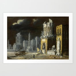 fantastic Ruins with Saint Augustine and the child Art Print