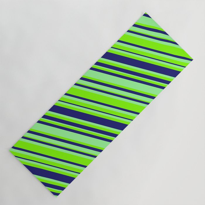Midnight Blue, Green & Chartreuse Colored Lined/Striped Pattern Yoga Mat