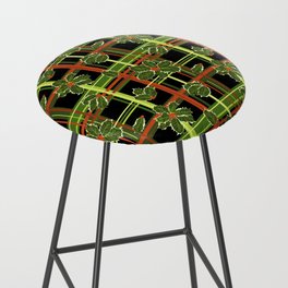 Red and Green Christmas Holly Berries Plaid on Black Bar Stool