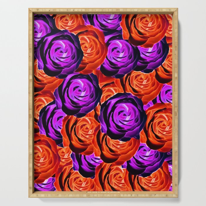 blooming rose texture pattern abstract background in red and purple Serving Tray