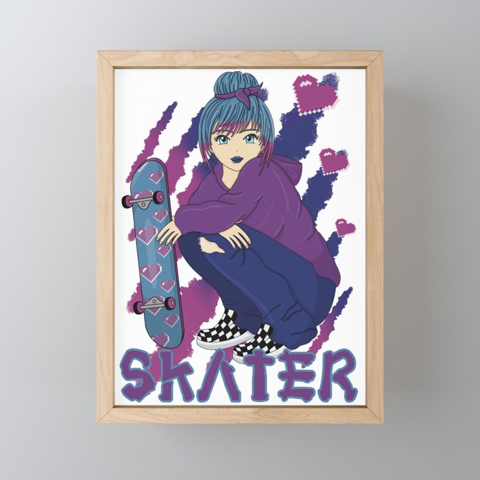 Skater Girl Anime And Manga Art Style Framed Mini Art Print