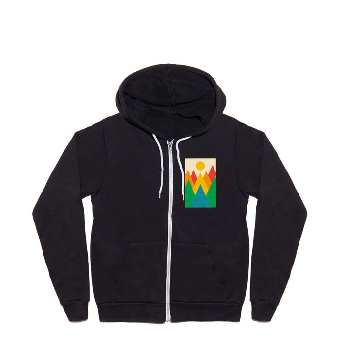 Modern Geometric Abstract Whimsical Rainbow Mountains, Bright Colorful Retro Peaks  Full Zip Hoodie