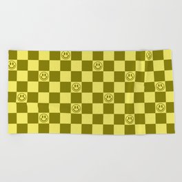 Yellow/Olive Color Smiley Face Checkerboard Beach Towel