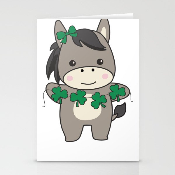 Donkey With Shamrocks Cute Animals For Happiness Stationery Cards