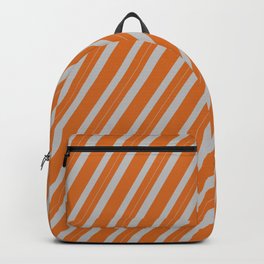 [ Thumbnail: Chocolate & Grey Colored Striped Pattern Backpack ]