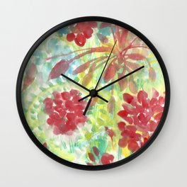 Ixora and Ferns - Watercolor Wall Clock | Redandyellow, Painting, Softcolors, Vintagelooking, Watercolor, Floral 