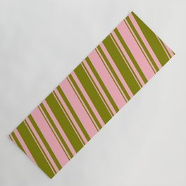 [ Thumbnail: Green and Light Pink Colored Striped Pattern Yoga Mat ]