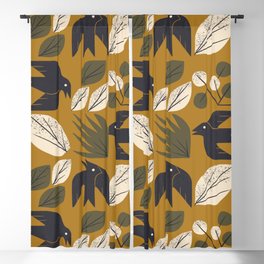 Birds and Leaves Grid Blackout Curtain