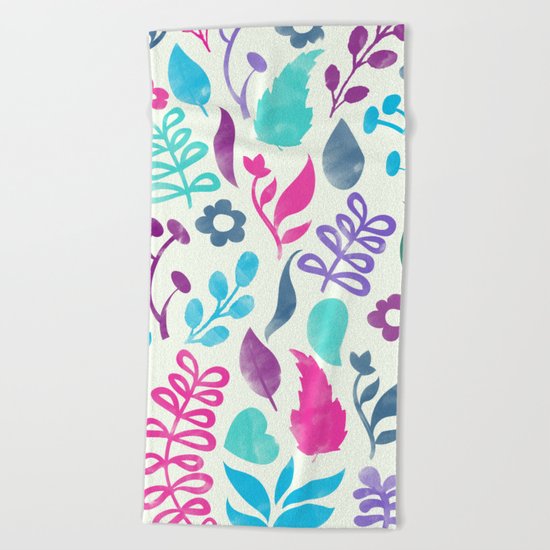 Watercolor Floral Pattern III Beach Towel
