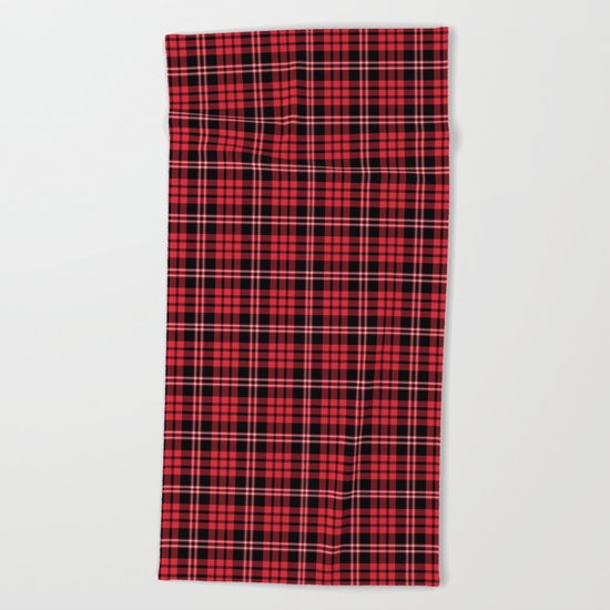 Red & Black Tartan Plaid Pattern Beach Towel