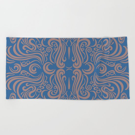 Vintage Ornaments Blue Beach Towel
