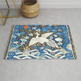 White Crane Chinese Mandarin Rank Badge Rug