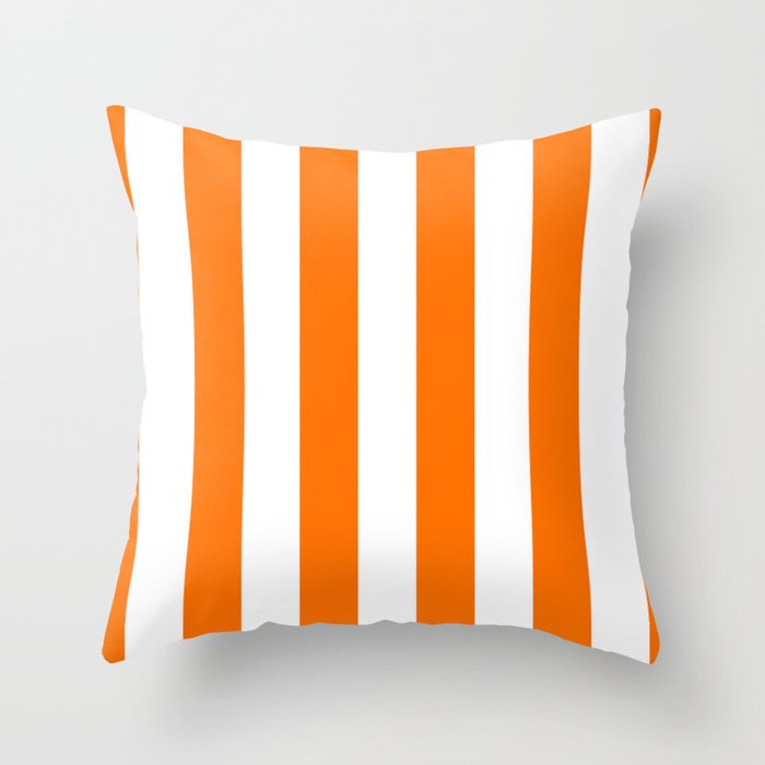 Bright Tumeric Orange and White Wide Vertical Cabana Tent Stripe Throw Pillow