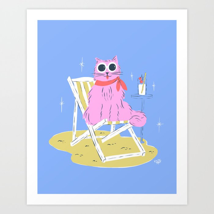 Pink Summer Cat  Art Print