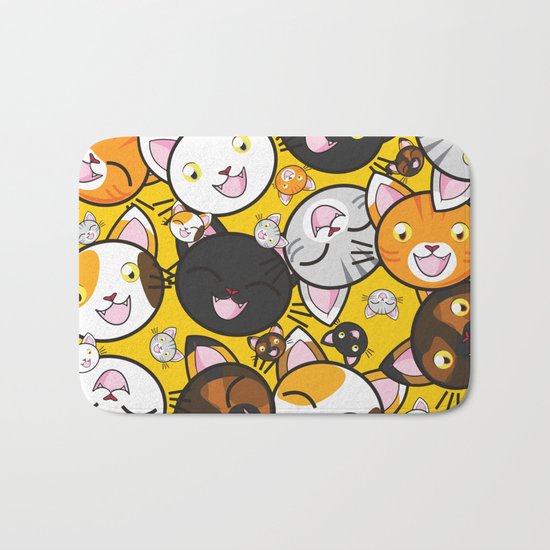 Smiley Cat Face Pattern - Cat Lovers Bath Mat