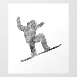 Black and white snowboard art print watercolor  Art Print