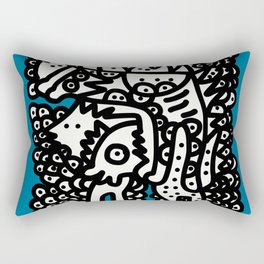 Black and White  Graffiti Cool Monsters on Blue background Rectangular Pillow